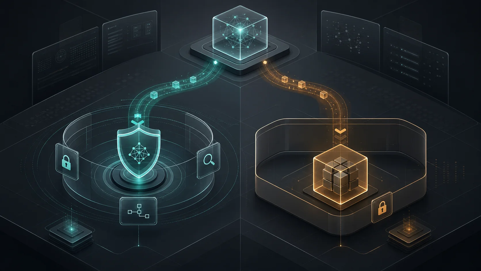 A technical illustration comparing a managed gateway path with a private direct provider path.